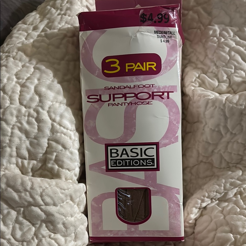 Vintage Basic Editions Sandalfoot Support Pantyhose 3 Pair